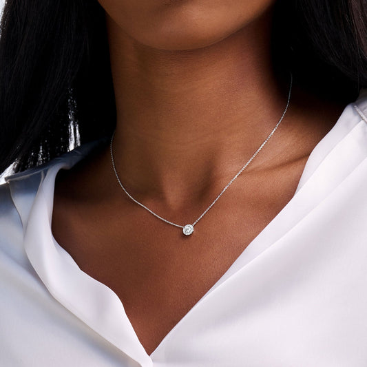 Halo- 0.5 CT Round Lab Grown Diamond NecklaceHalo- 0.5 CT Round Lab Grown Diamond Necklace - Front view