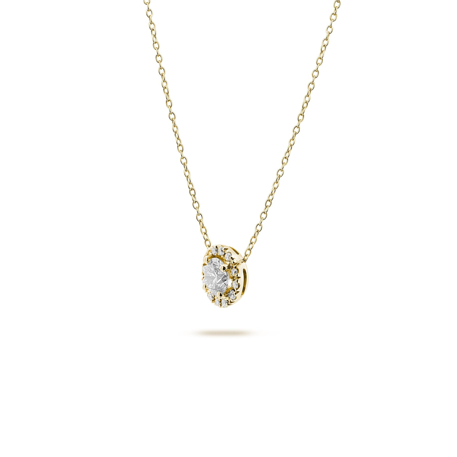 Halo- 0.5 CT Round Lab Grown Diamond NecklaceHalo- 0.5 CT Round Lab Grown Diamond Necklace - Side view