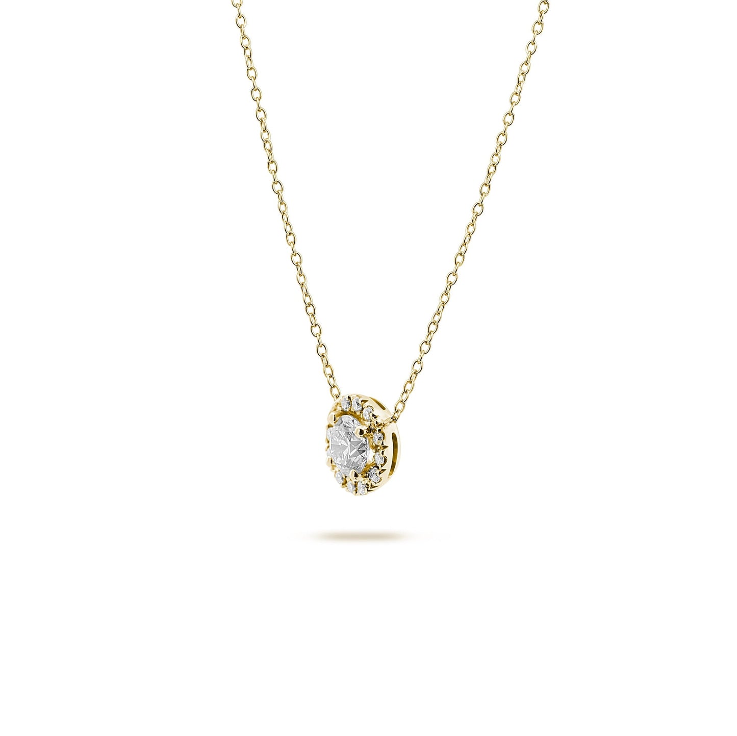 Halo- 0.5 CT Round Lab Grown Diamond NecklaceHalo- 0.5 CT Round Lab Grown Diamond Necklace - Side view