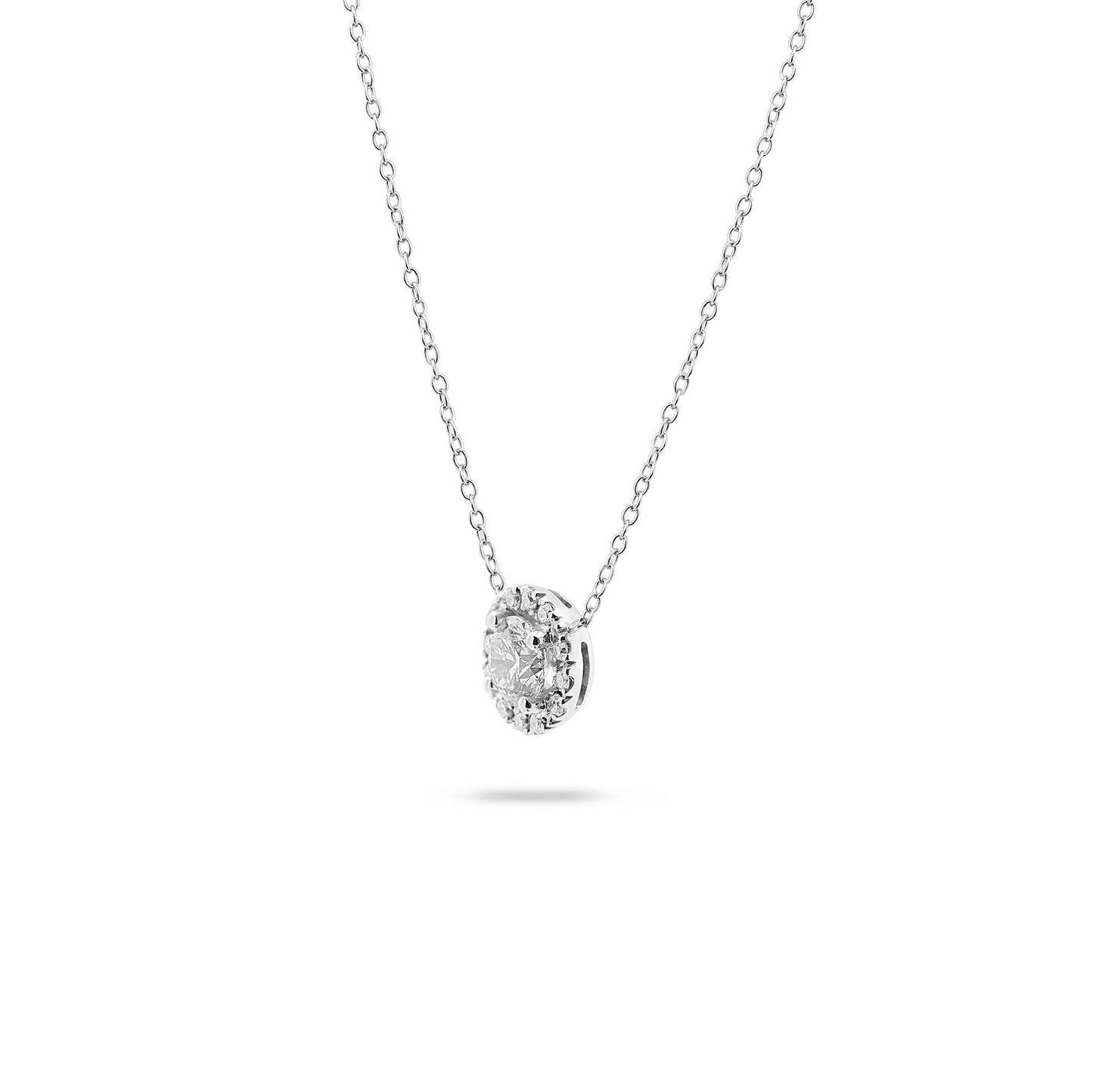 Halo- 0.5 CT Round Lab Grown Diamond NecklaceHalo- 0.5 CT Round Lab Grown Diamond Necklace - On model