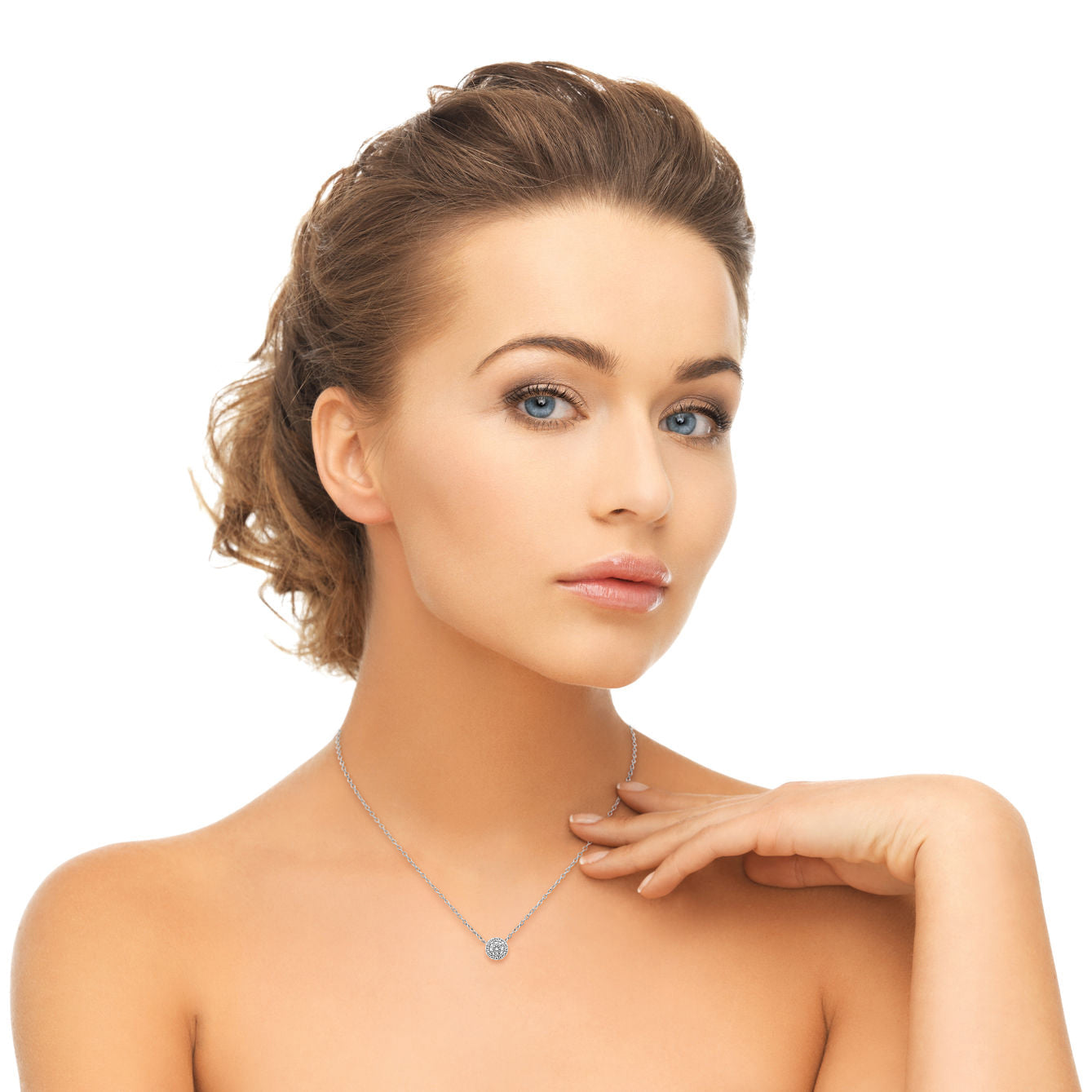 Halo- 0.5 CT Round Lab Grown Diamond NecklaceHalo- 0.5 CT Round Lab Grown Diamond Necklace - Lifestyle