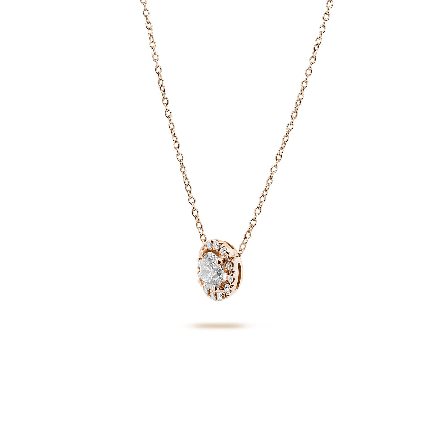 Halo- 0.5 CT Round Lab Grown Diamond NecklaceHalo- 0.5 CT Round Lab Grown Diamond Necklace - Side view