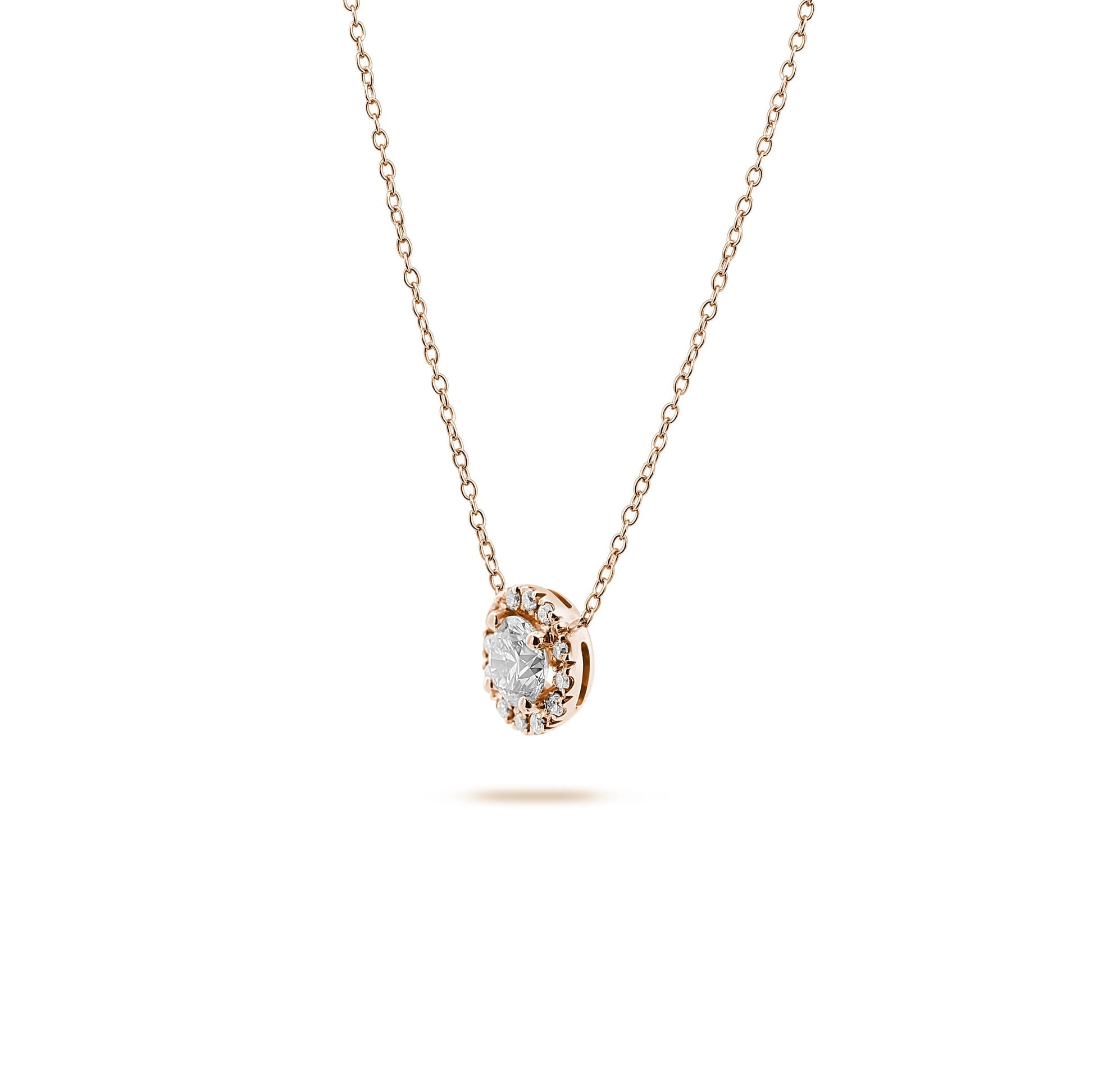 Halo- 0.5 CT Round Lab Grown Diamond NecklaceHalo- 0.5 CT Round Lab Grown Diamond Necklace - Side view