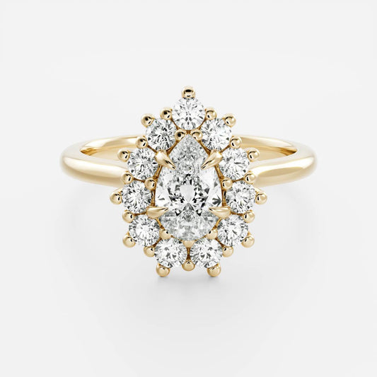 Halo- 0.8 CT Pear Moissanite Engagement RingHalo- 0.8 CT Pear Moissanite Engagement Ring - Front view