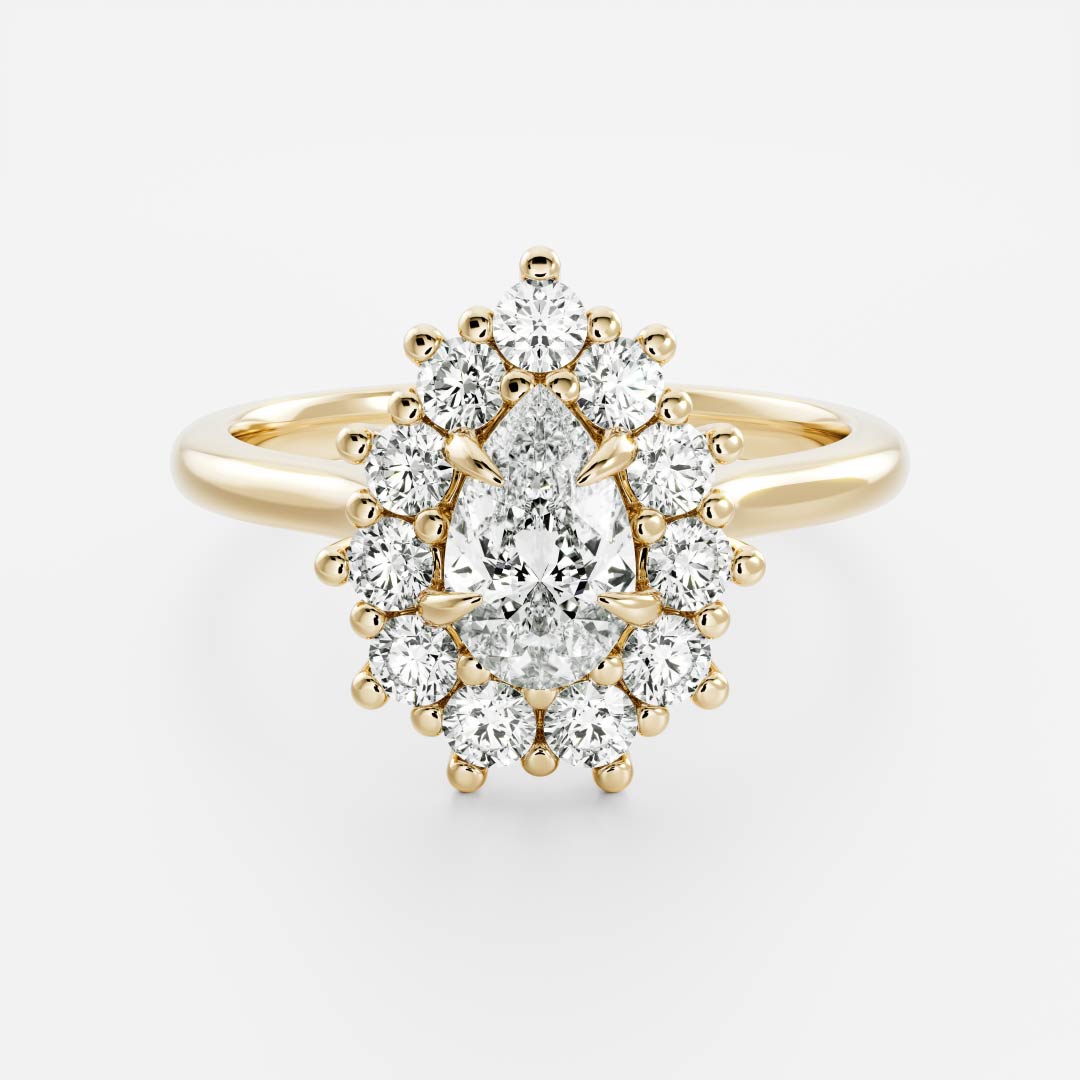 Halo- 0.8 CT Pear Moissanite Engagement RingHalo- 0.8 CT Pear Moissanite Engagement Ring - Front view