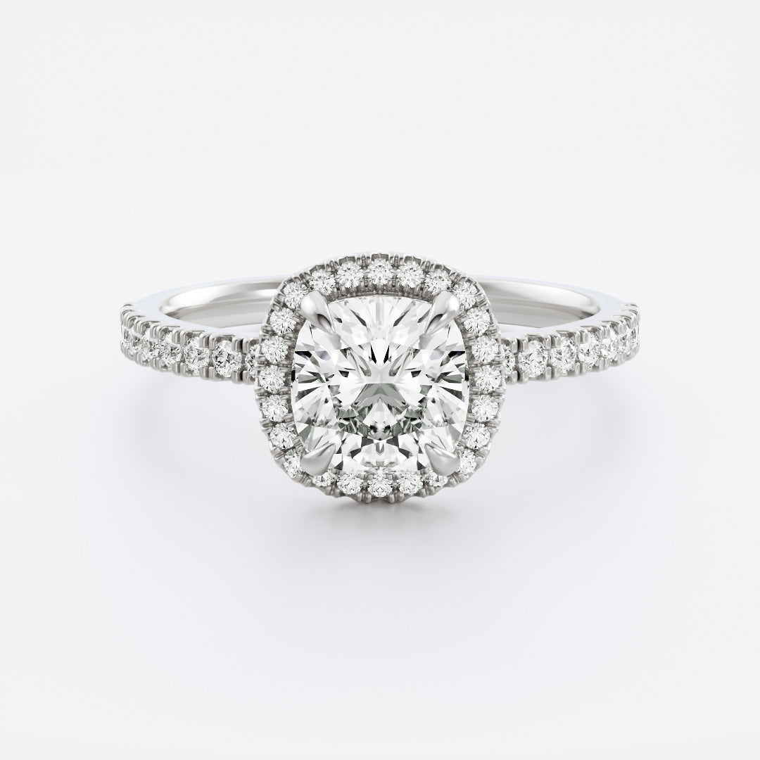 Halo- 1.5 CT Cushion Moissanite Engagement RingHalo- 1.5 CT Cushion Moissanite Engagement Ring - Front view