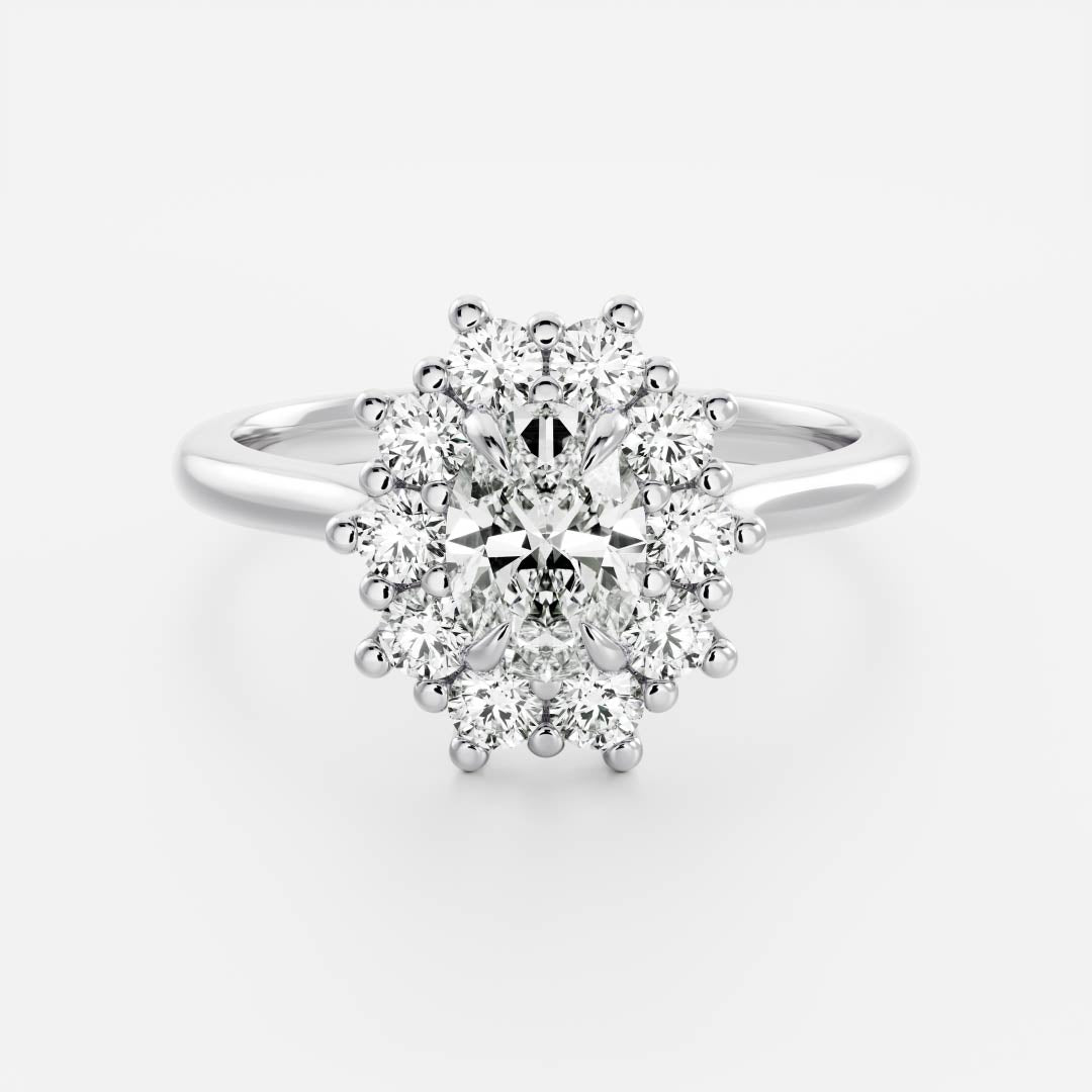 Halo- 1.55 CT Oval Moissanite Engagement RingHalo- 1.55 CT Oval Moissanite Engagement Ring - Detail view