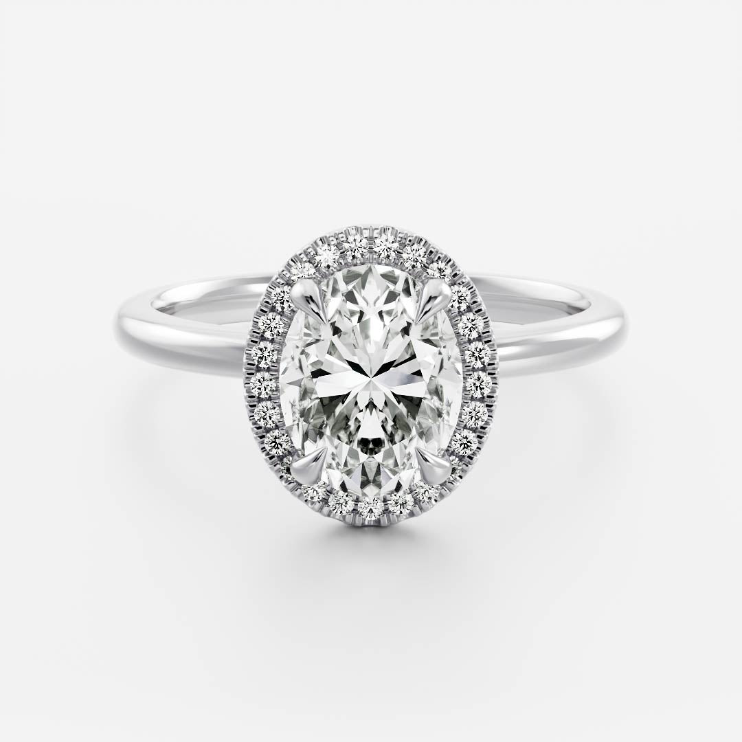Halo- 1.7 CT Oval Moissanite Engagement RingHalo- 1.7 CT Oval Moissanite Engagement Ring - Detail view