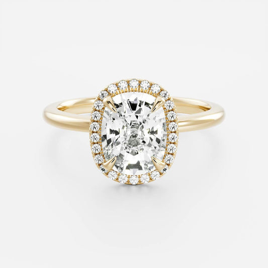 Halo-2.0 CT Elongated Cushion Moissanite Engagement RingHalo-2.0 CT Elongated Cushion Moissanite Engagement Ring - Front view
