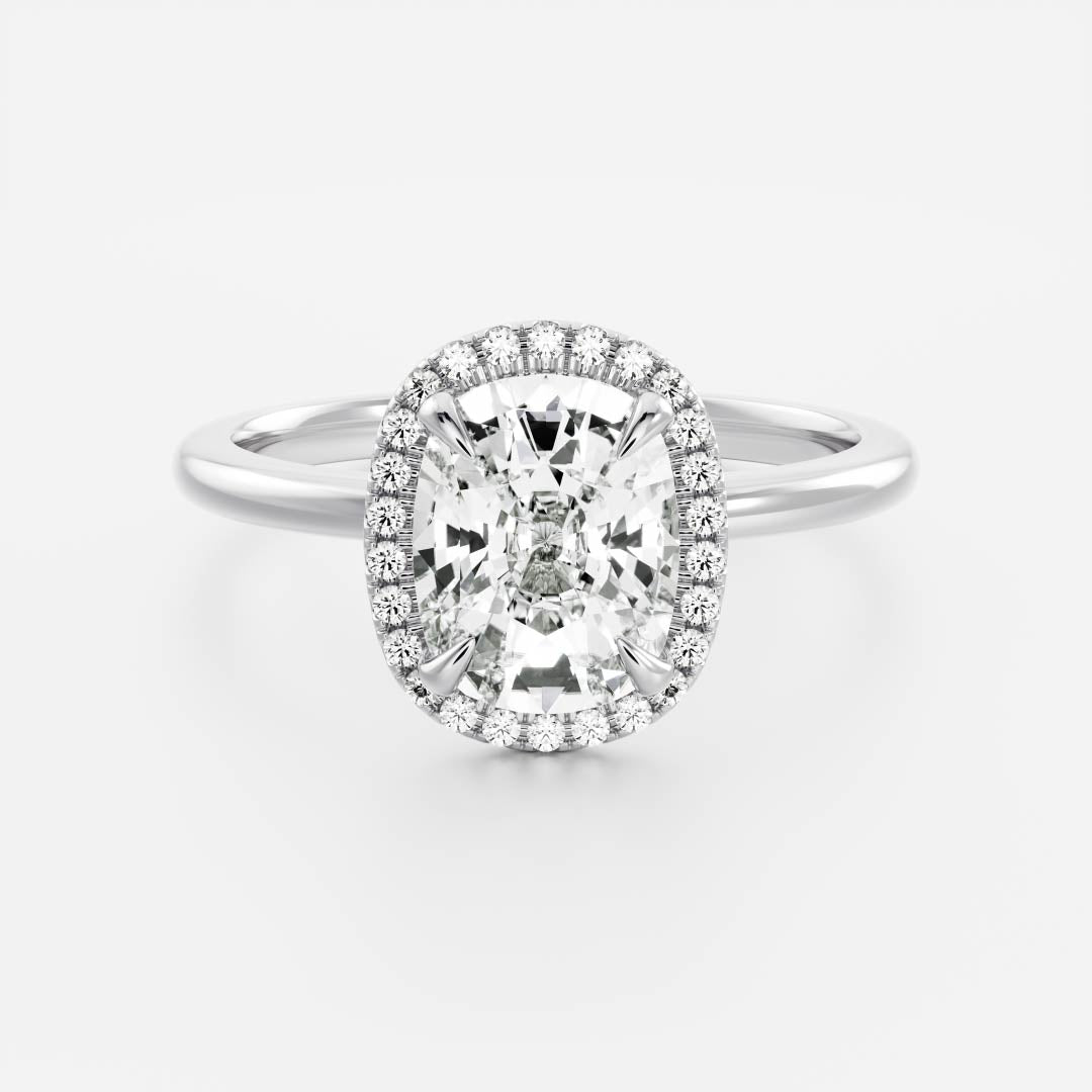 Halo-2.0 CT Elongated Cushion Moissanite Engagement RingHalo-2.0 CT Elongated Cushion Moissanite Engagement Ring - Side view