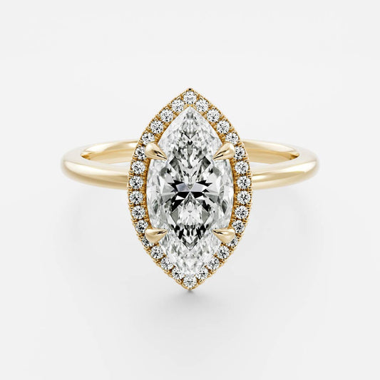 Halo- 2.0 CT Marquise Moissanite Engagement RingHalo- 2.0 CT Marquise Moissanite Engagement Ring - Front view