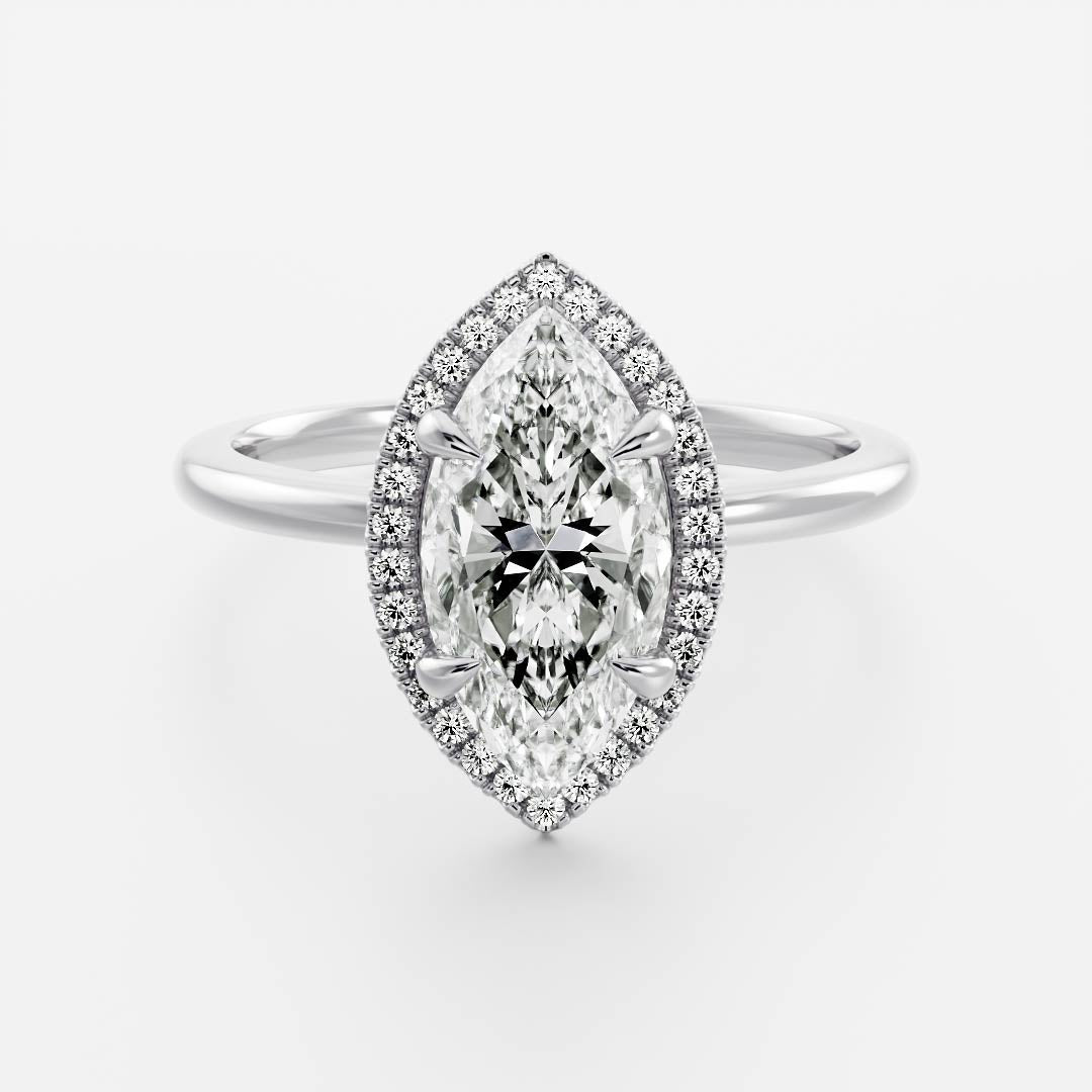 Halo- 2.0 CT Marquise Moissanite Engagement RingHalo- 2.0 CT Marquise Moissanite Engagement Ring - Side view