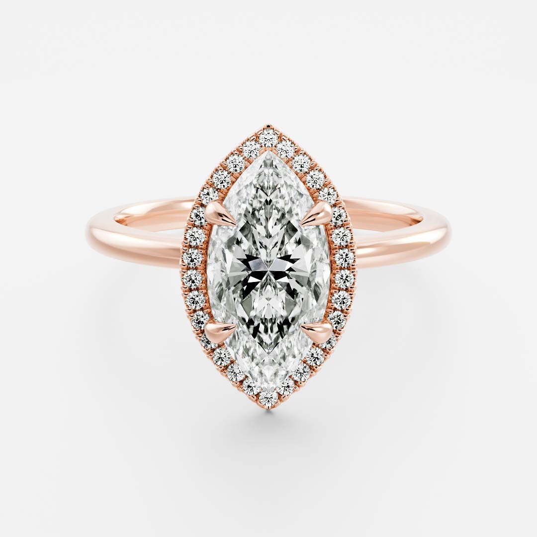 Halo- 2.0 CT Marquise Moissanite Engagement RingHalo- 2.0 CT Marquise Moissanite Engagement Ring - Detail view