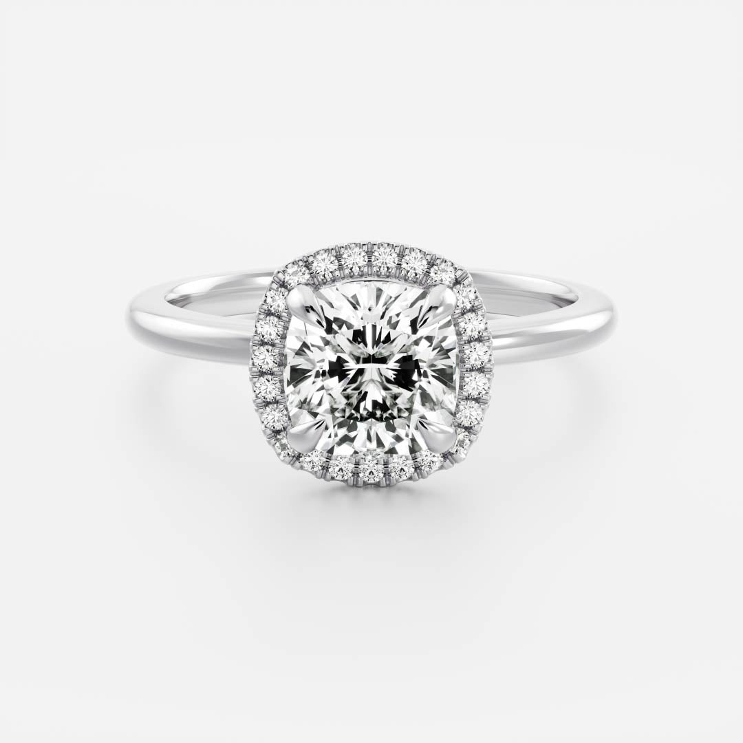 Halo- 2.1 CT Cushion Moissanite Engagement RingHalo- 2.1 CT Cushion Moissanite Engagement Ring - Side view