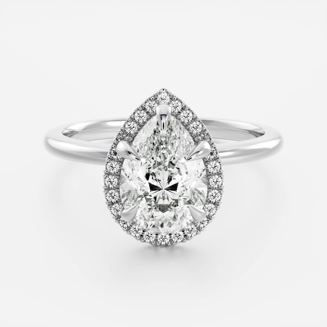 Halo-2.15 CT Pear Moissanite Engagement RingHalo-2.15 CT Pear Moissanite Engagement Ring - Side view