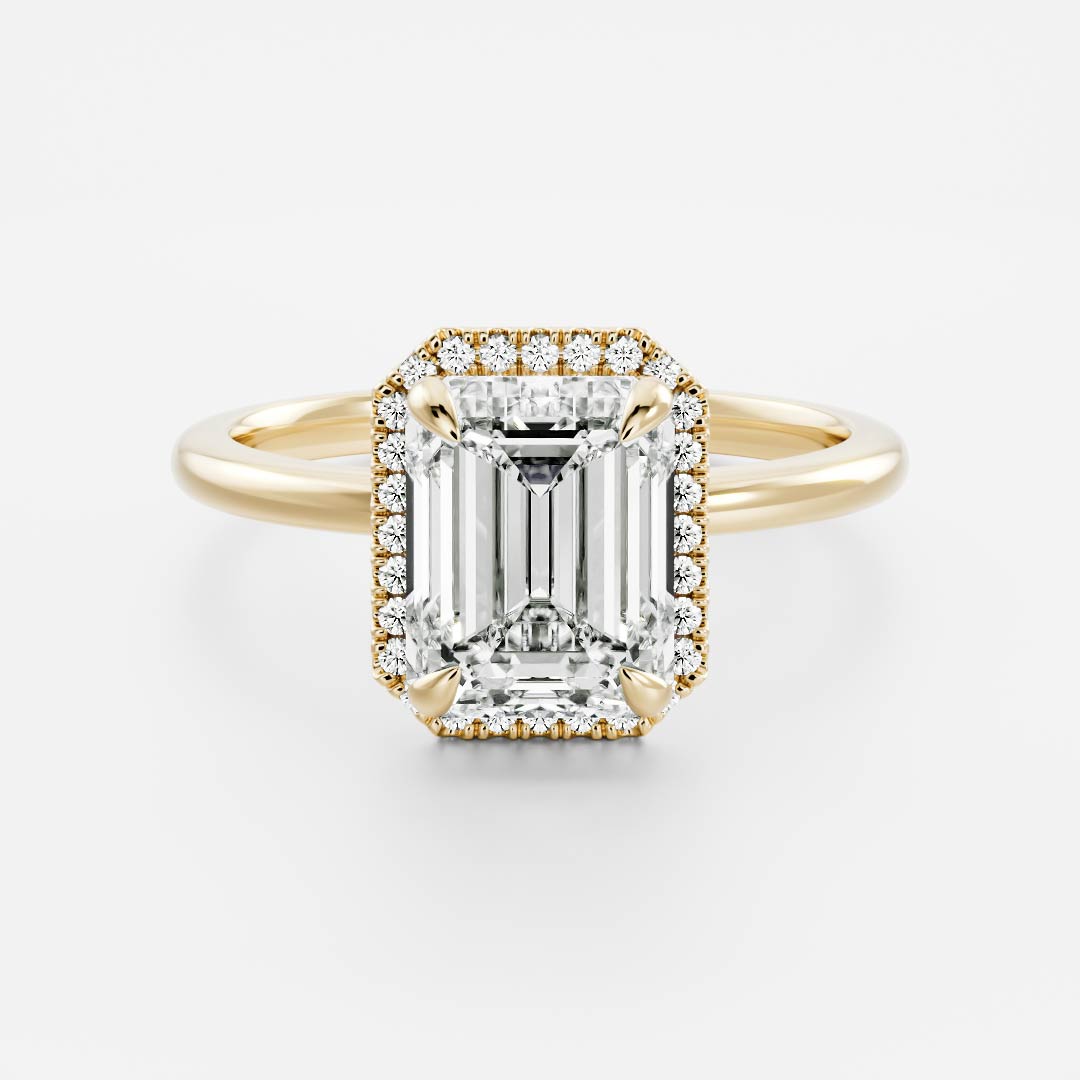 Halo- 2.2 CT Emerald Moissanite Engagement RingHalo- 2.2 CT Emerald Moissanite Engagement Ring - Front view