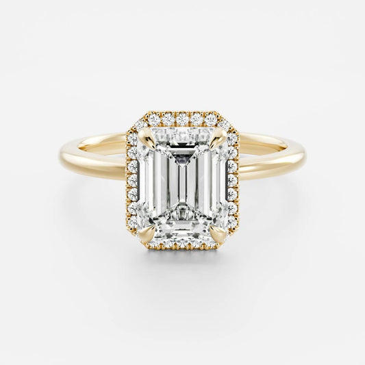 Halo- 2.2 CT Emerald Moissanite Engagement RingHalo- 2.2 CT Emerald Moissanite Engagement Ring - Front view
