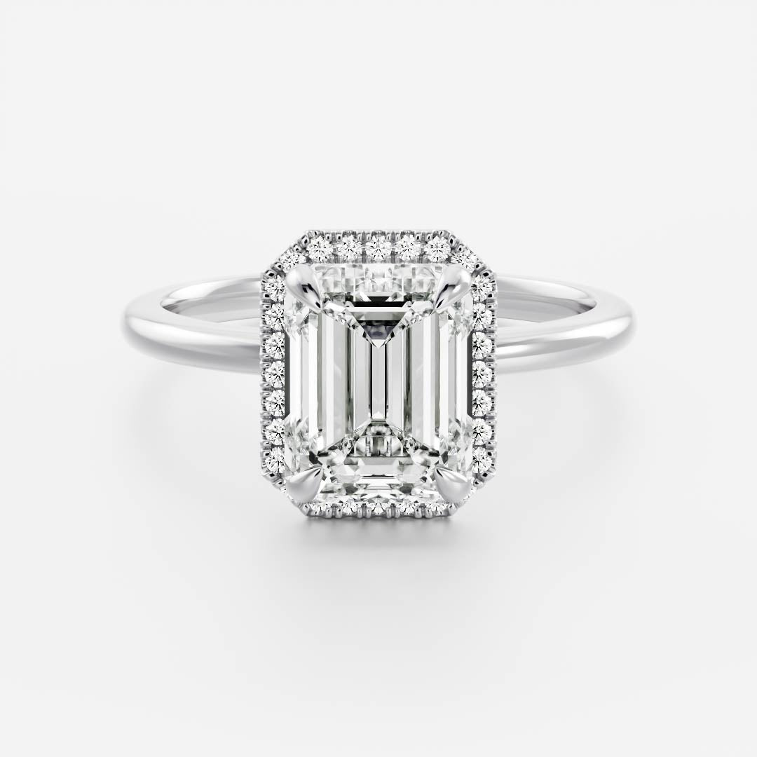 Halo- 2.2 CT Emerald Moissanite Engagement RingHalo- 2.2 CT Emerald Moissanite Engagement Ring - Side view