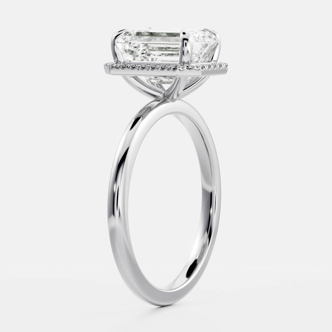 Halo- 2.2 CT Emerald Moissanite Engagement RingHalo- 2.2 CT Emerald Moissanite Engagement Ring - Back view