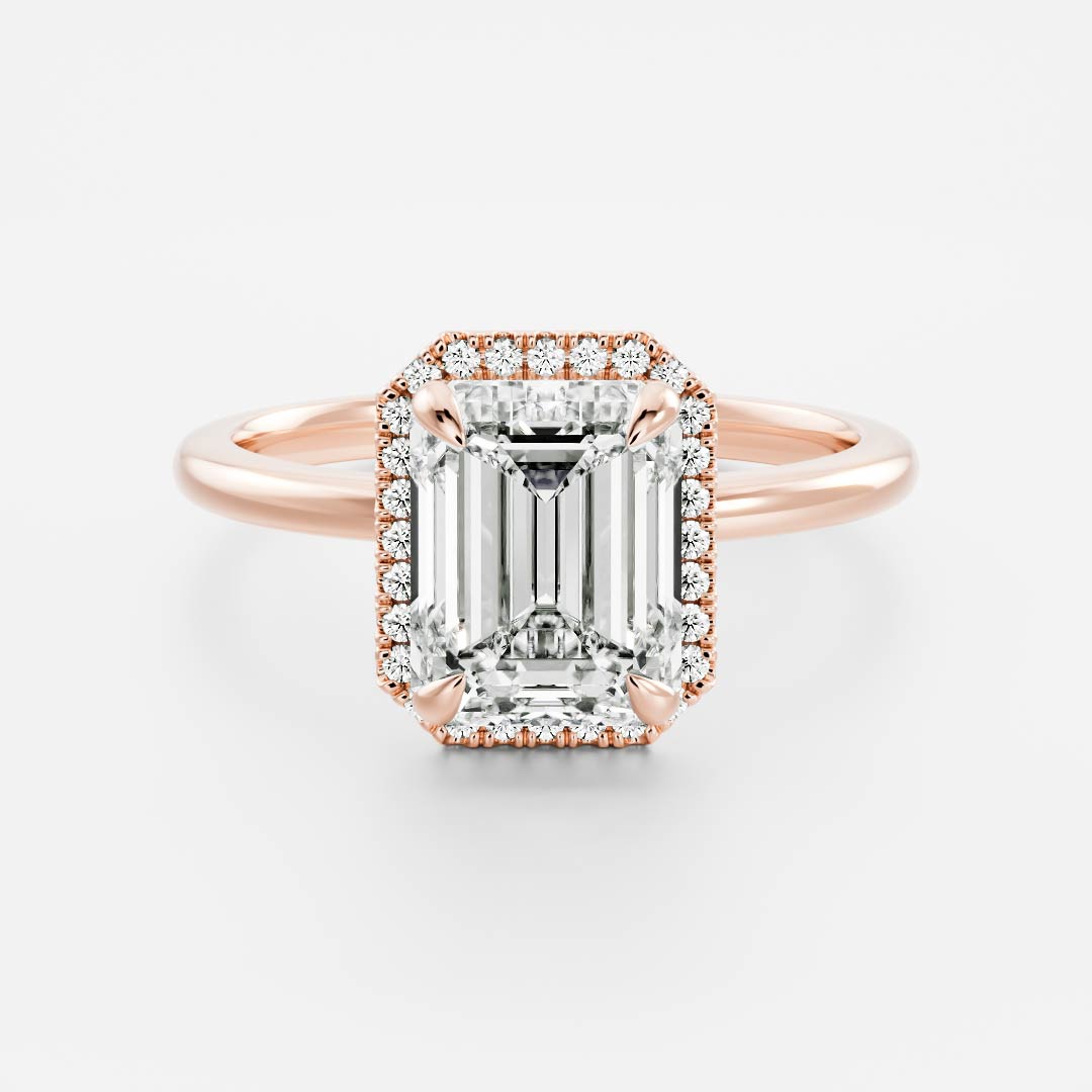 Halo- 2.2 CT Emerald Moissanite Engagement RingHalo- 2.2 CT Emerald Moissanite Engagement Ring - Detail view