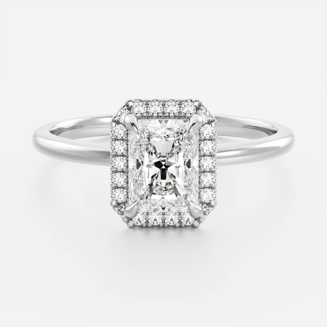 Halo- 2.7 CT Radiant Moissanite Engagement RingHalo- 2.7 CT Radiant Moissanite Engagement Ring - Side view