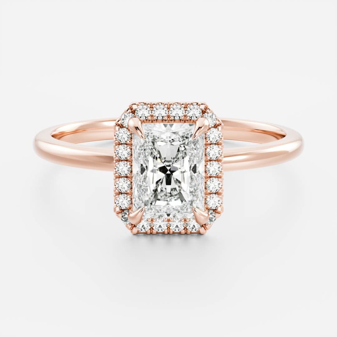 Halo- 2.7 CT Radiant Moissanite Engagement RingHalo- 2.7 CT Radiant Moissanite Engagement Ring - Detail view