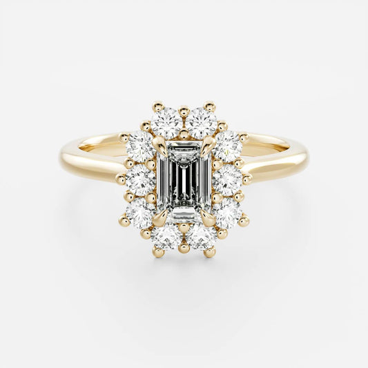 Halo Cathedral- 1.0 CT Emerald Moissanite Engagement RingHalo Cathedral- 1.0 CT Emerald Moissanite Engagement Ring - Front view