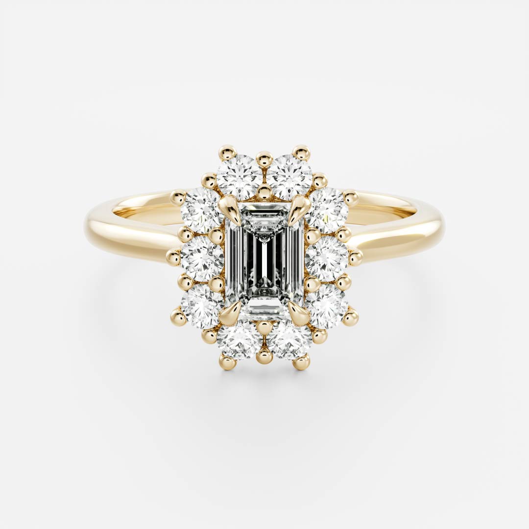 Halo Cathedral- 1.0 CT Emerald Moissanite Engagement RingHalo Cathedral- 1.0 CT Emerald Moissanite Engagement Ring - Front view