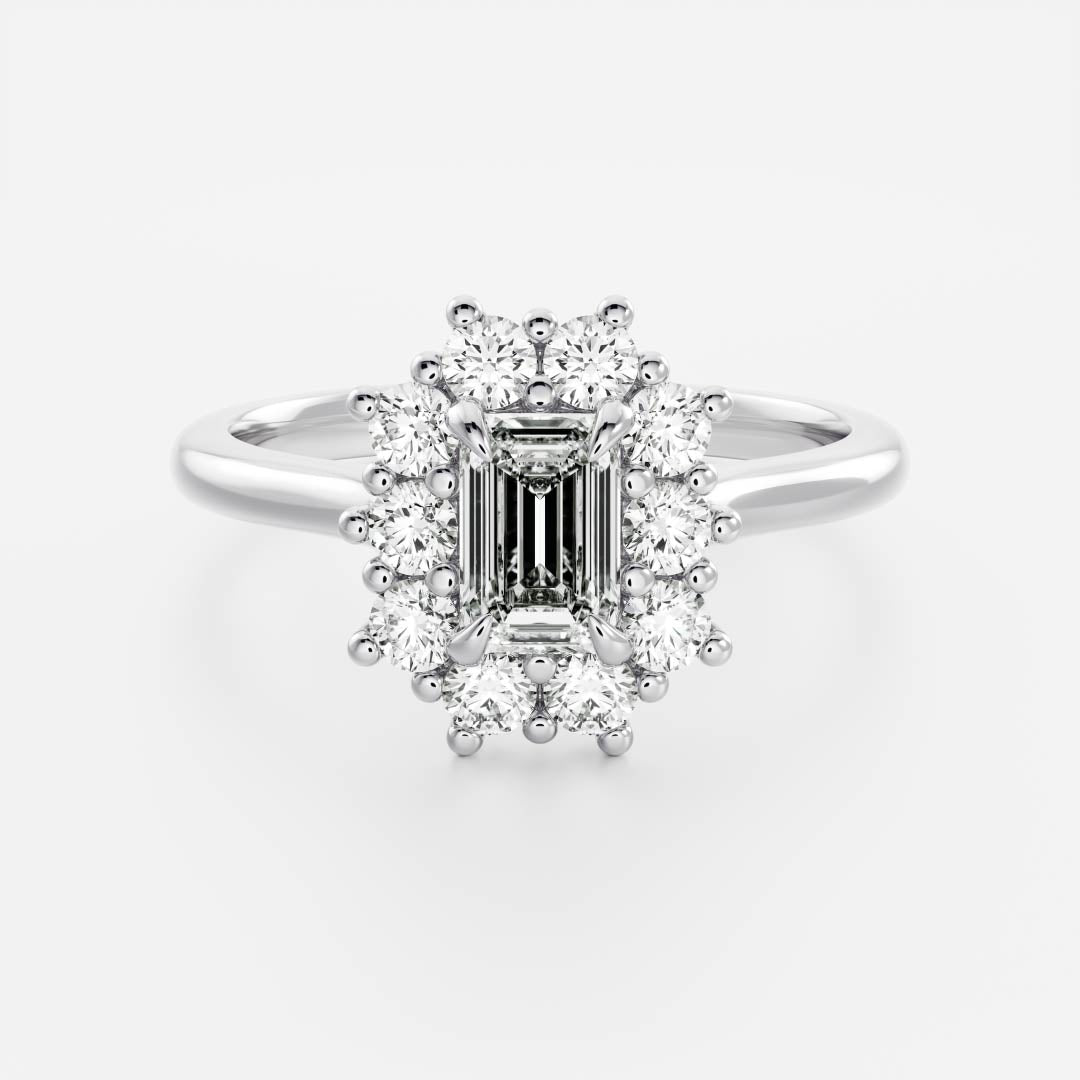 Halo Cathedral- 1.0 CT Emerald Moissanite Engagement RingHalo Cathedral- 1.0 CT Emerald Moissanite Engagement Ring - Back view
