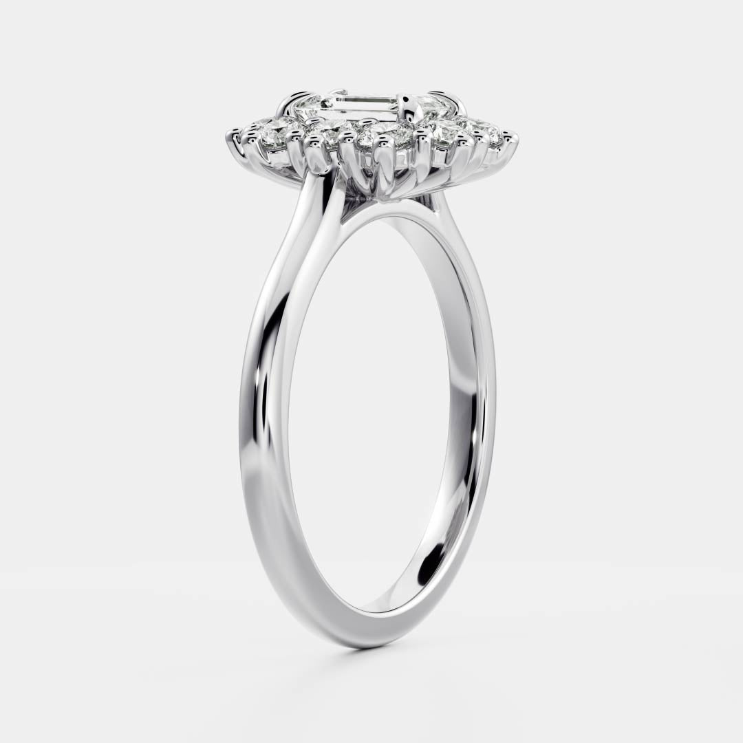 Halo Cathedral- 1.0 CT Emerald Moissanite Engagement RingHalo Cathedral- 1.0 CT Emerald Moissanite Engagement Ring - Detail view
