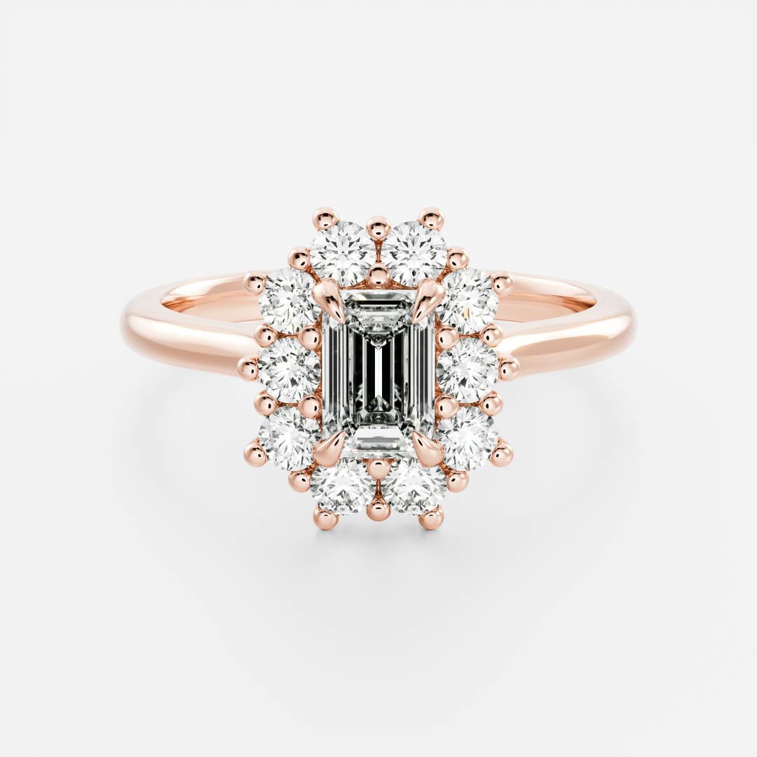 Halo Cathedral- 1.0 CT Emerald Moissanite Engagement RingHalo Cathedral- 1.0 CT Emerald Moissanite Engagement Ring - On model