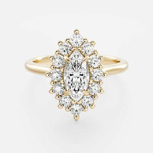 Halo & Cathedral- 1.0 CT Marquise Moissanite Engagement RingHalo & Cathedral- 1.0 CT Marquise Moissanite Engagement Ring - Front view