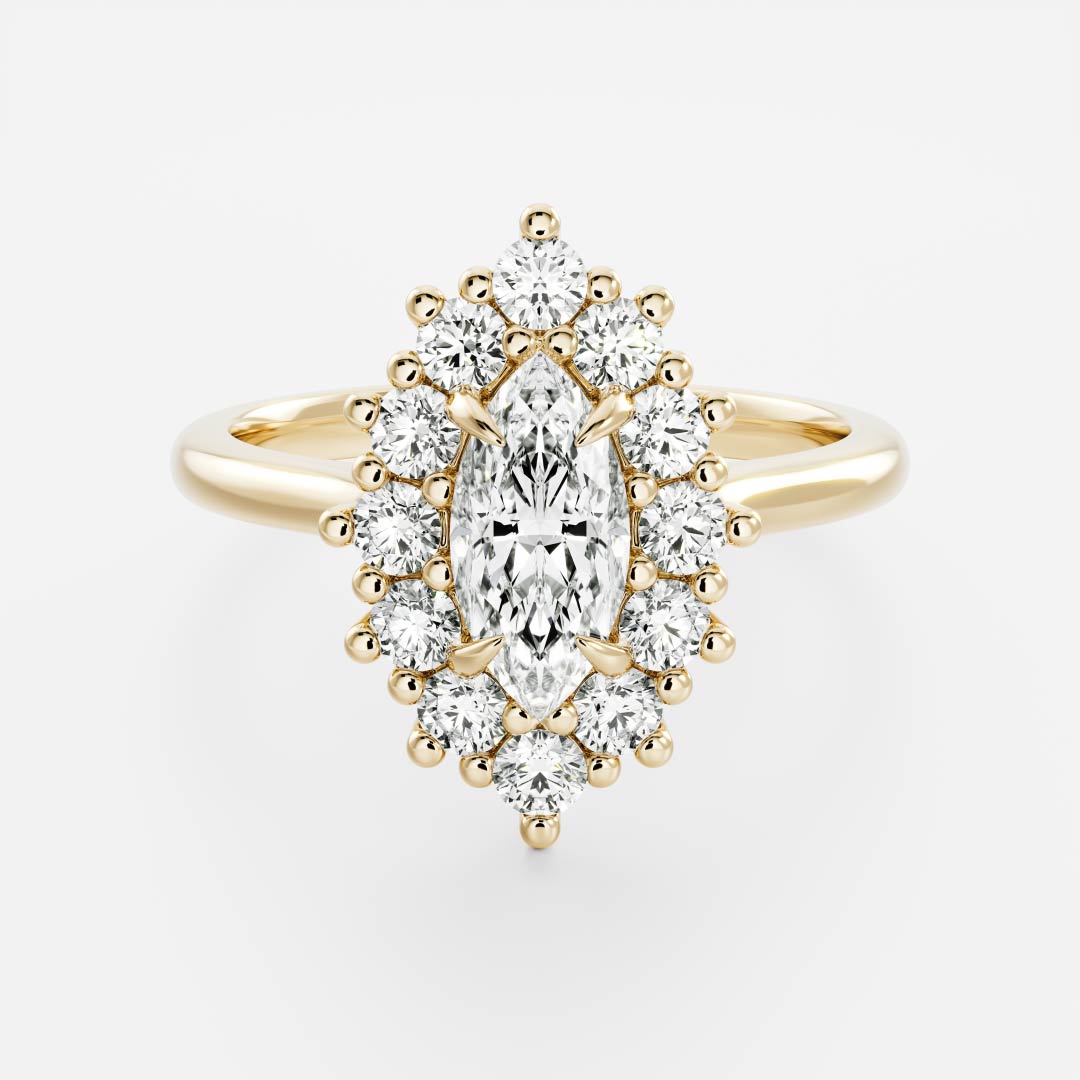 Halo & Cathedral- 1.0 CT Marquise Moissanite Engagement RingHalo & Cathedral- 1.0 CT Marquise Moissanite Engagement Ring - Front view