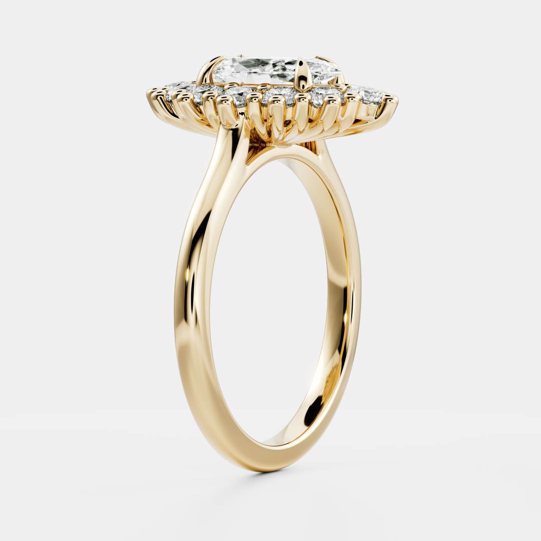 Halo & Cathedral- 1.0 CT Marquise Moissanite Engagement RingHalo & Cathedral- 1.0 CT Marquise Moissanite Engagement Ring - Front view
