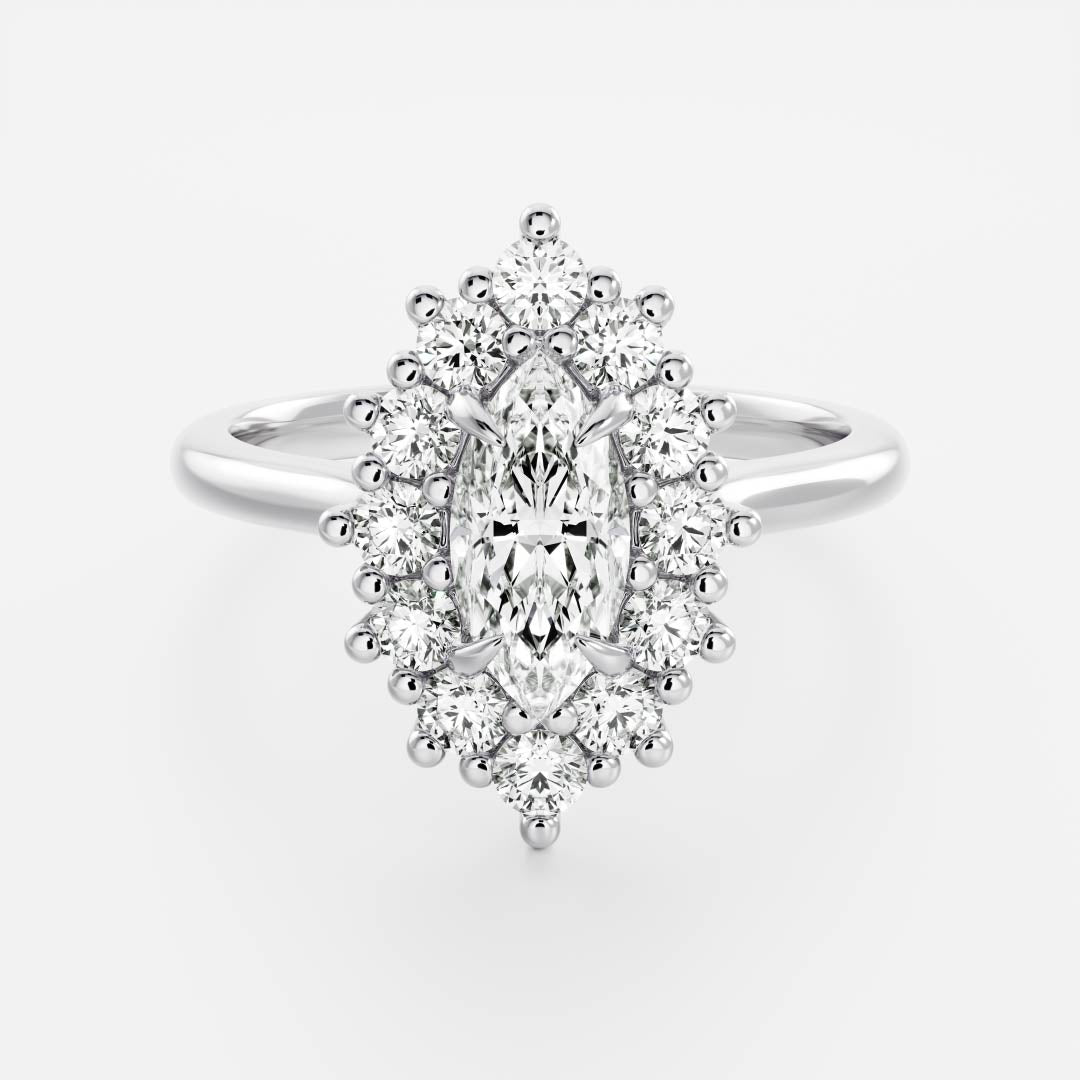 Halo & Cathedral- 1.0 CT Marquise Moissanite Engagement RingHalo & Cathedral- 1.0 CT Marquise Moissanite Engagement Ring - Side view