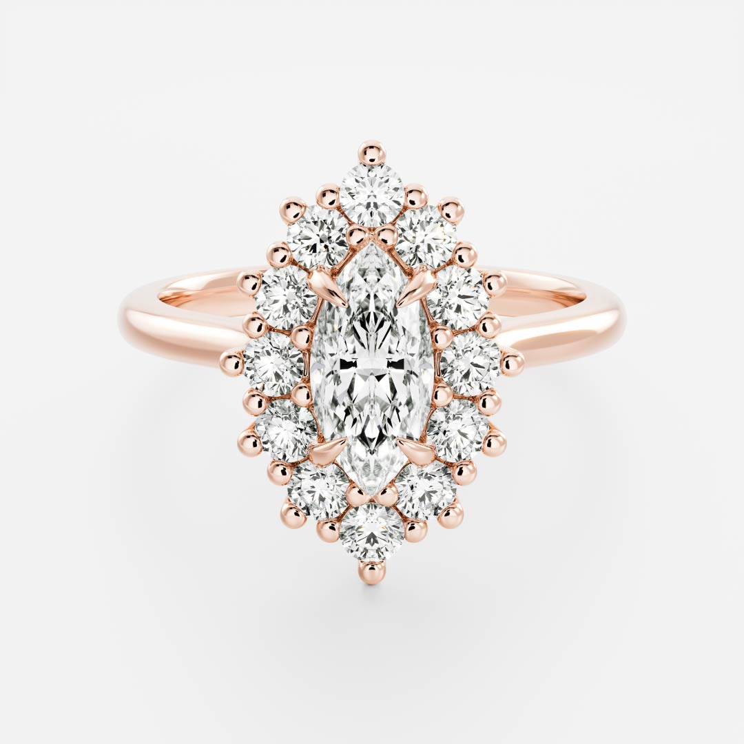 Halo & Cathedral- 1.0 CT Marquise Moissanite Engagement RingHalo & Cathedral- 1.0 CT Marquise Moissanite Engagement Ring - Detail view