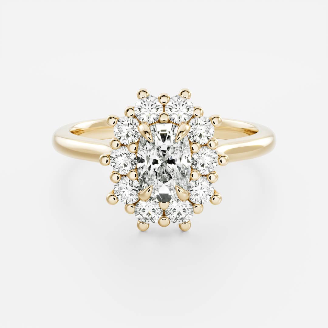 Halo Cathedral- 1.2 CT Elongated Cushion Moissanite Engagement RingHalo Cathedral- 1.2 CT Elongated Cushion Moissanite Engagement Ring - Front view