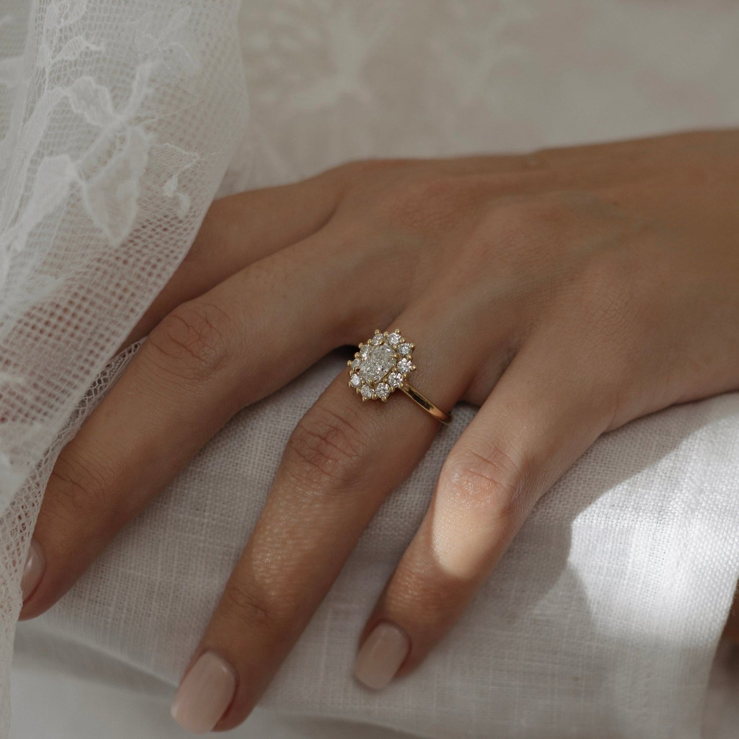Halo Cathedral- 1.2 CT Elongated Cushion Moissanite Engagement RingHalo Cathedral- 1.2 CT Elongated Cushion Moissanite Engagement Ring - Side view