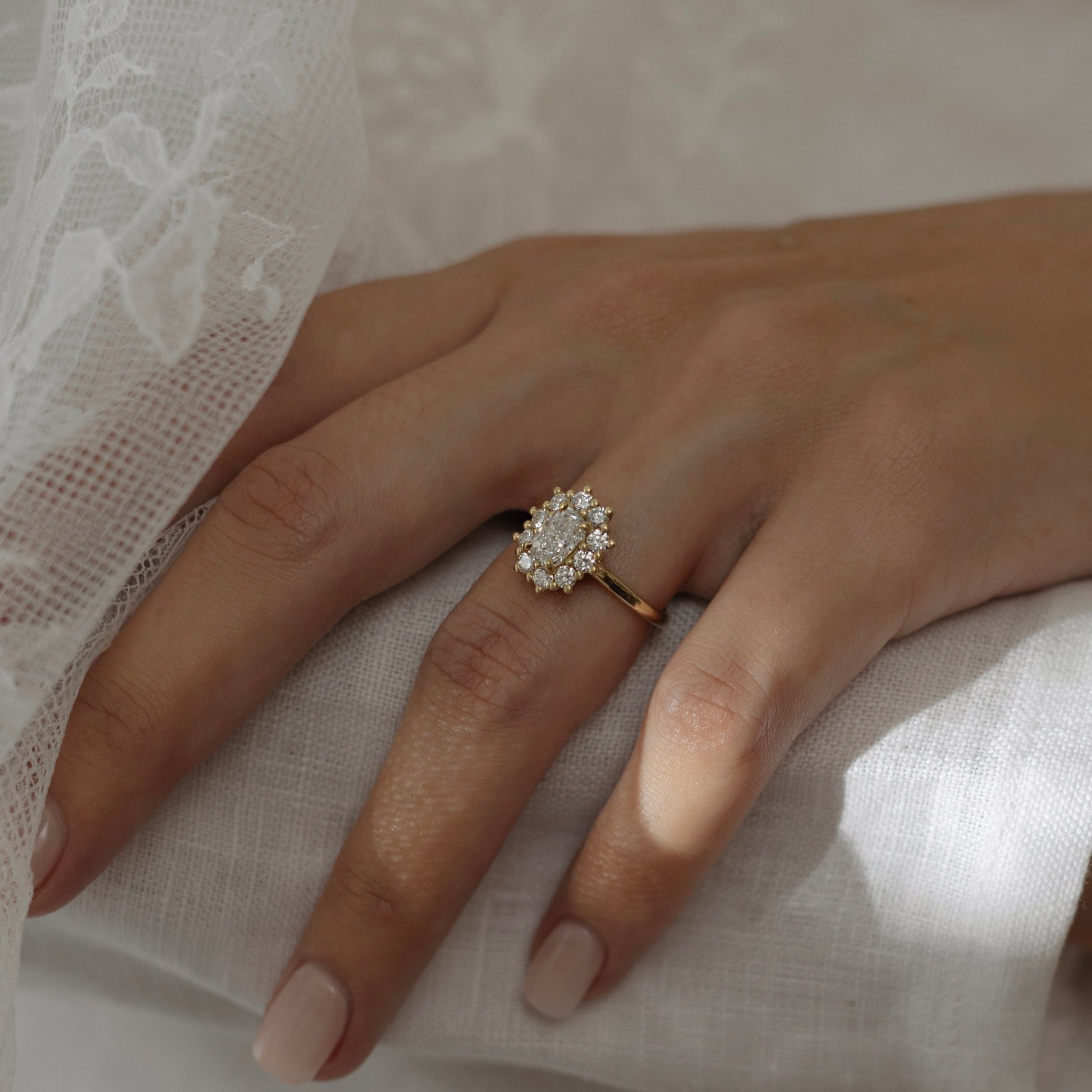 Halo Cathedral- 1.2 CT Elongated Cushion Moissanite Engagement RingHalo Cathedral- 1.2 CT Elongated Cushion Moissanite Engagement Ring - Side view