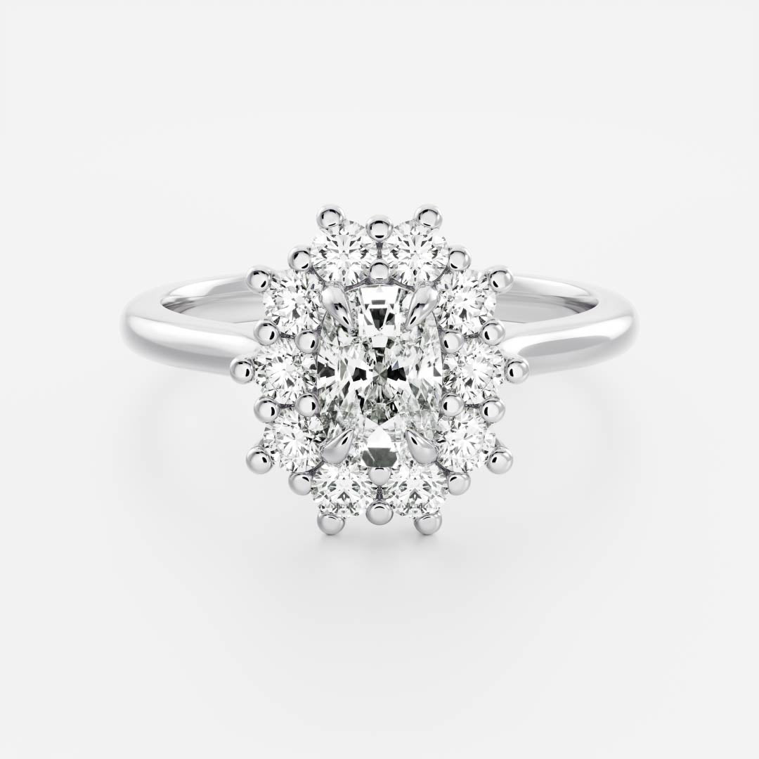 Halo Cathedral- 1.2 CT Elongated Cushion Moissanite Engagement RingHalo Cathedral- 1.2 CT Elongated Cushion Moissanite Engagement Ring - Back view