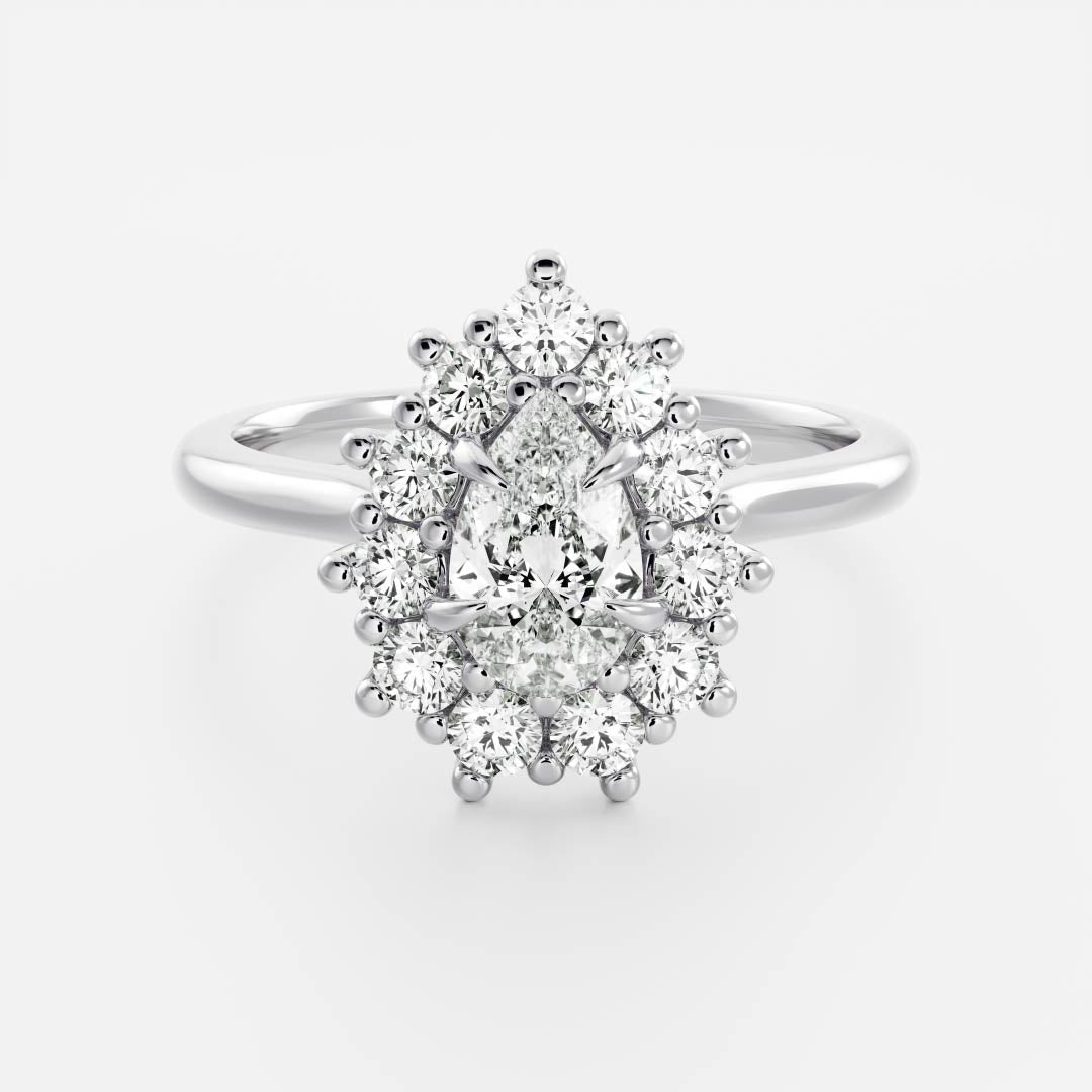 Halo & Cathedral- 1.3 CT Pear Moissanite Engagement RingHalo & Cathedral- 1.3 CT Pear Moissanite Engagement Ring - Back view