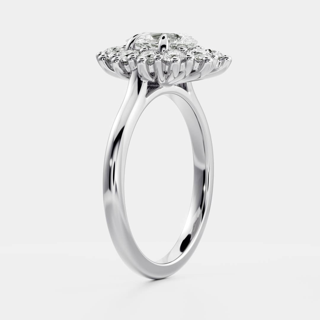 Halo & Cathedral- 1.3 CT Pear Moissanite Engagement RingHalo & Cathedral- 1.3 CT Pear Moissanite Engagement Ring - Detail view