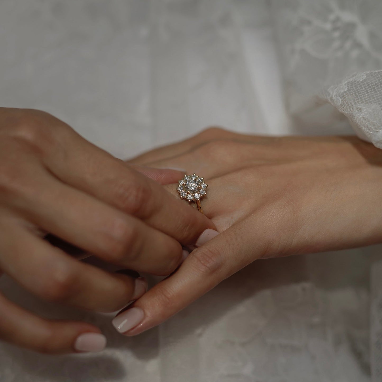 Halo & Cathedral- 1.8 CT Round Moissanite Engagement RingHalo & Cathedral- 1.8 CT Round Moissanite Engagement Ring - Side view