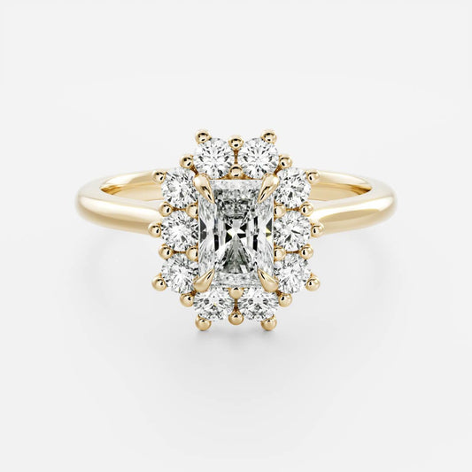Halo Cathedral- 2.1 CT Radiant Moissanite Engagement RingHalo Cathedral- 2.1 CT Radiant Moissanite Engagement Ring - Front view