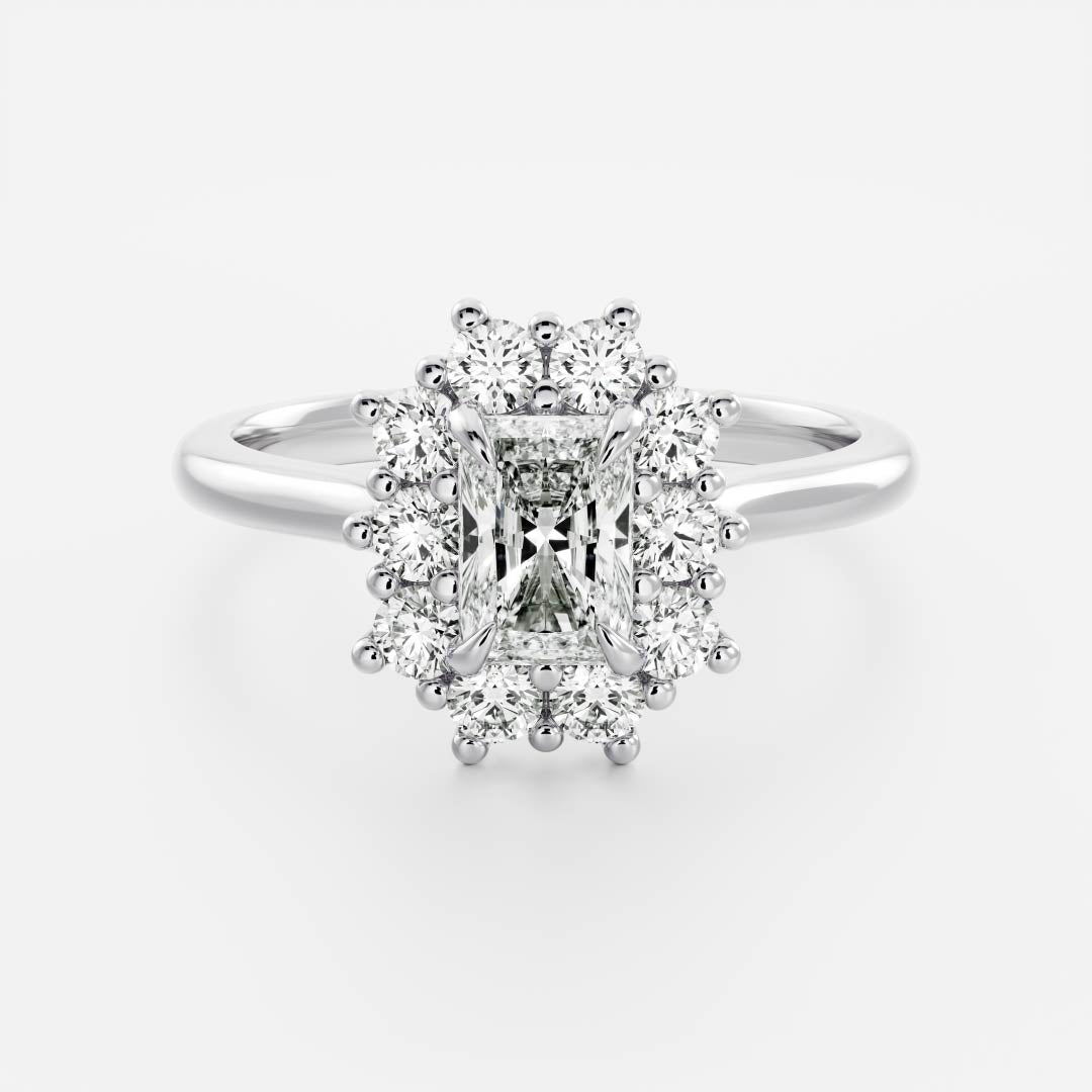 Halo Cathedral- 2.1 CT Radiant Moissanite Engagement RingHalo Cathedral- 2.1 CT Radiant Moissanite Engagement Ring - Detail view