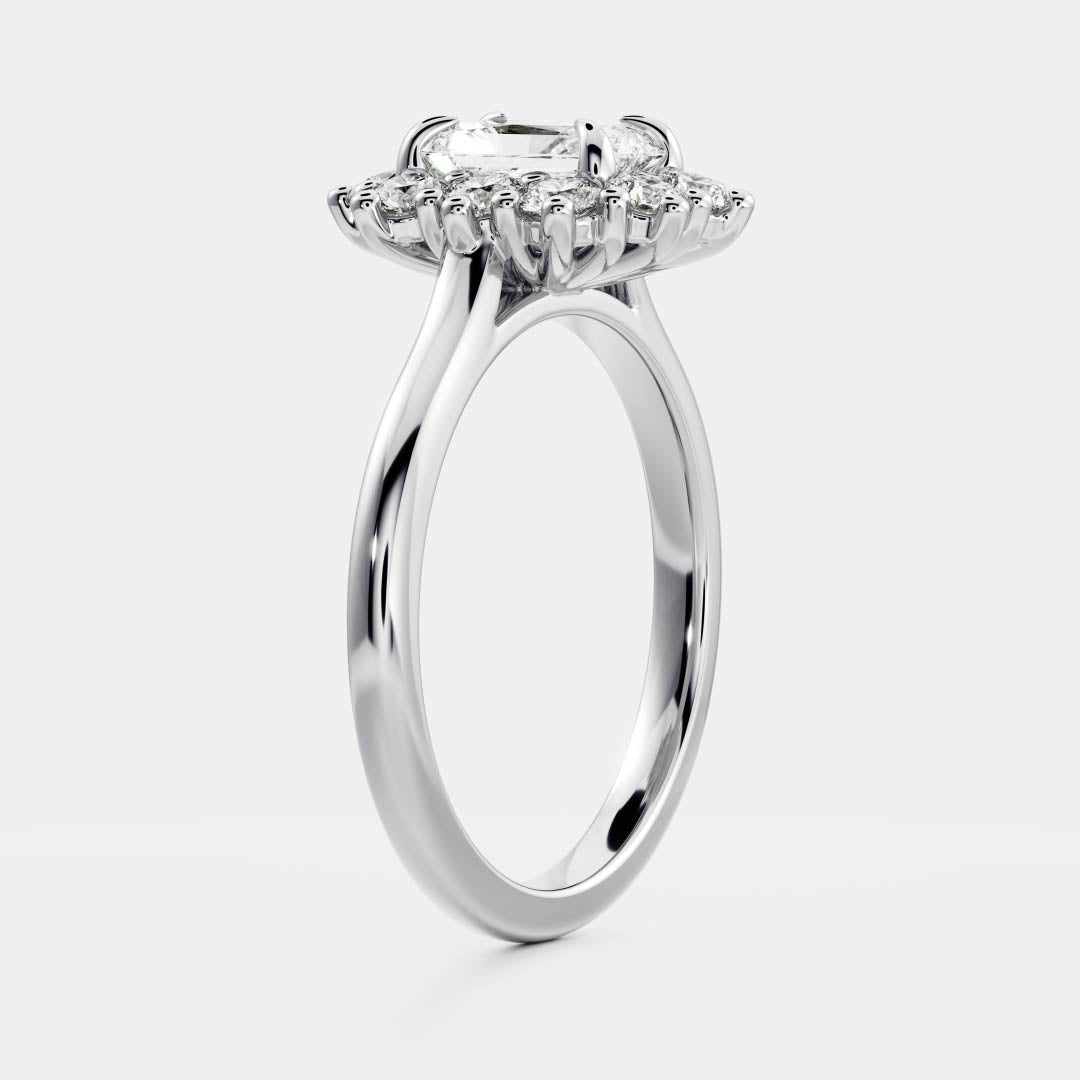 Halo Cathedral- 2.1 CT Radiant Moissanite Engagement RingHalo Cathedral- 2.1 CT Radiant Moissanite Engagement Ring - On model