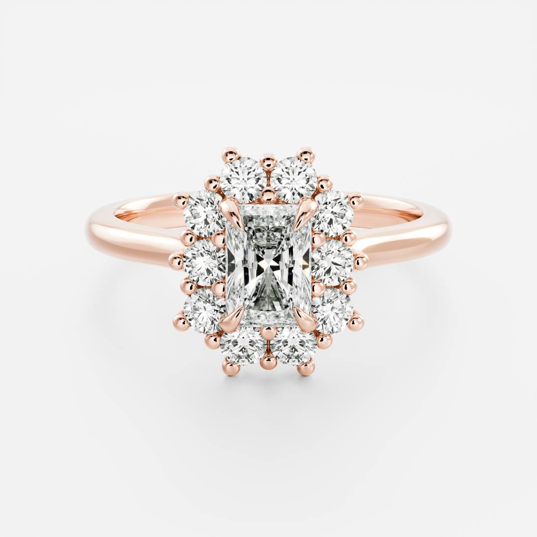 Halo Cathedral- 2.1 CT Radiant Moissanite Engagement RingHalo Cathedral- 2.1 CT Radiant Moissanite Engagement Ring - Front view