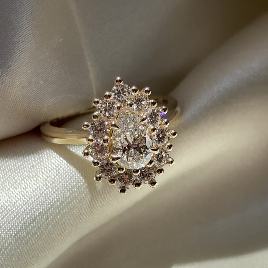 Halo Cathedral-Pear Lab Grown Diamond Engagement Ring - Front view