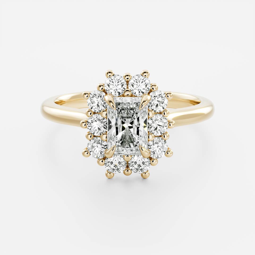 Halo & Cathedral-Radiant Lab Grown Diamond Engagement Ring - Front view