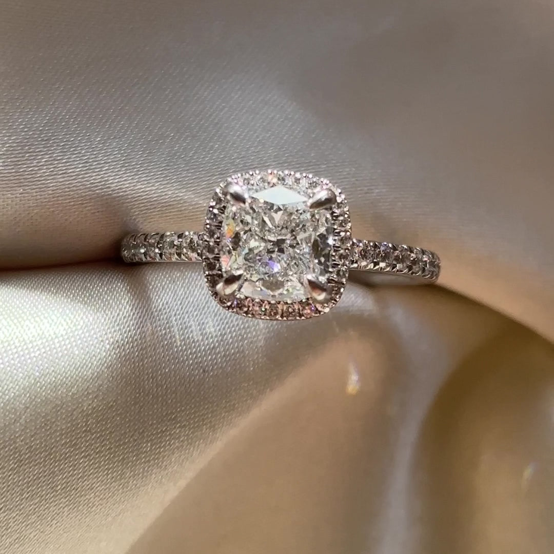 Halo & Pave-Cushion Lab Grown Diamond Engagement Ring - Front view